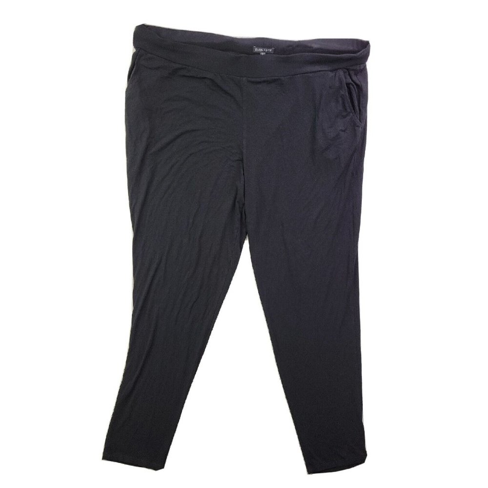 Eileen Fisher Women XL Black Knit Pull-On Pants Stretch Elastic Waist Rayon HOLE